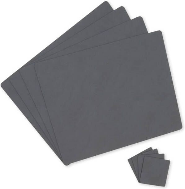 LIND DNA Giftset Square L placemat en onderzetter van gerecycled leer set van 8