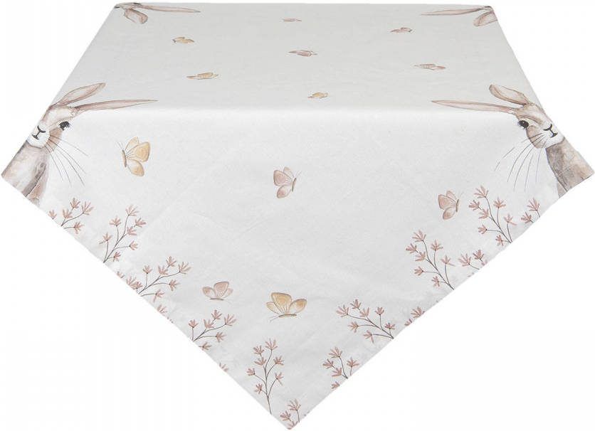 Clayre & Eef | Tafelkleed 150*250 cm Wit Bruin Katoen Konijn Rechthoek