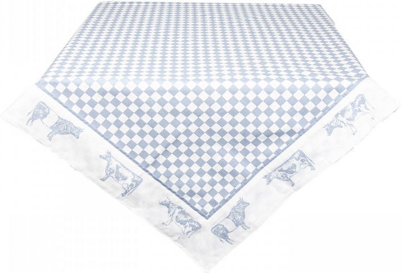 Clayre & Eef Vierkant Tafelkleed 100x100 cm Blauw Wit Katoen Vierkant