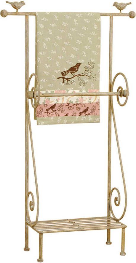 Clayre & Eef Handdoekenrek 55x18x97 Cm Beige Bruin Ijzer Rechthoek Vogel Handdoekhouder Handdoekrek Staand