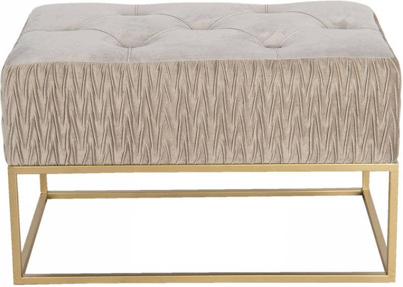 Clayre & Eef Poef 60x35x38 Cm Beige Hout Metaal Rechthoek Hocker Voetenbankje Opbergkist Beige Hocker Voetenbankje
