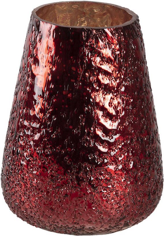 Clayre & Eef Theelichthouder Ø 13x18 Cm Rood Glas Rond Waxinelichthouder Windlichthouder Rood Waxinelichthouder