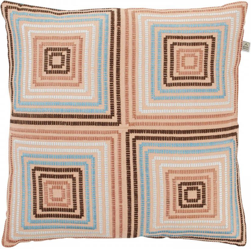 Dutch Decor Sarita Kussenhoes Geborduurd 45x45 Cm Petrol Roze Blauwe Achterkant 100% Katoen