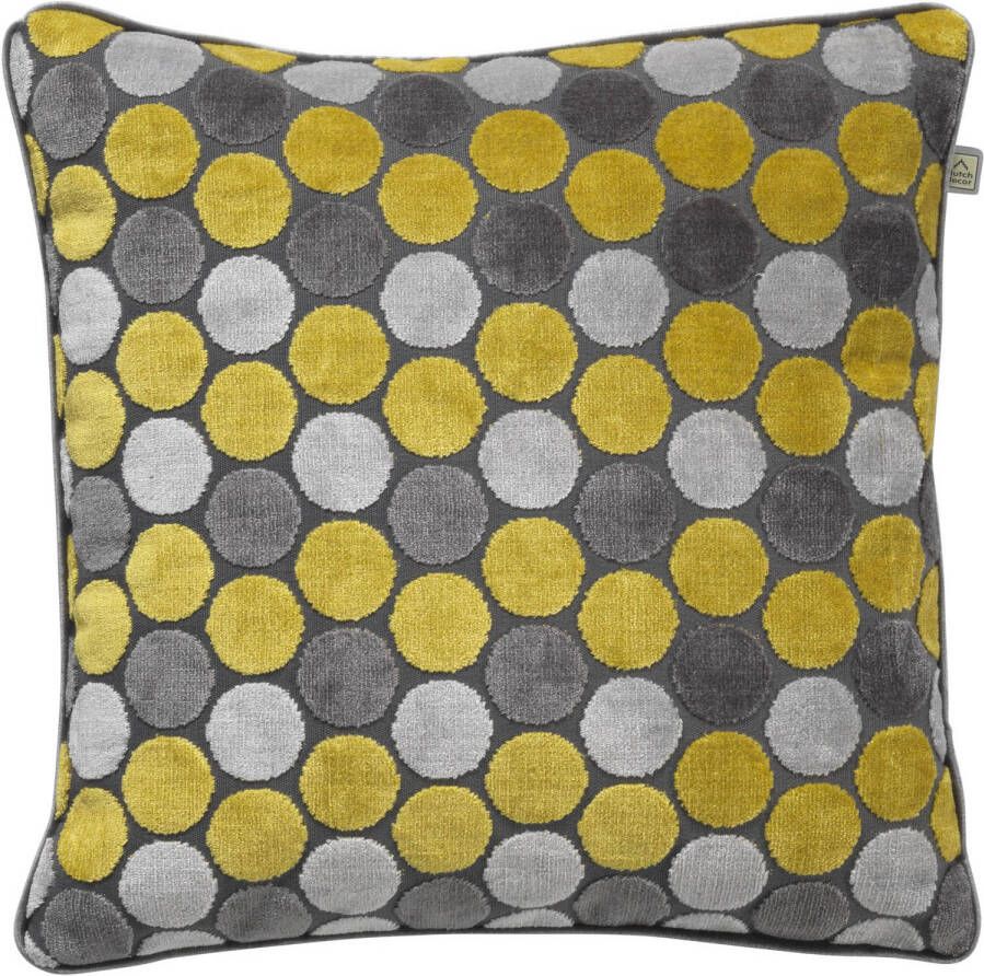 Dutch Decor Seppe Kussenhoes Velvet 45x45 Cm Geel Lemon Antraciet Grijs Bolletjes