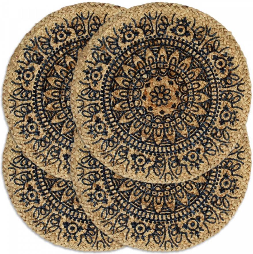 vidaXL Placemats 4 st rond 38 cm jute donkerblauw
