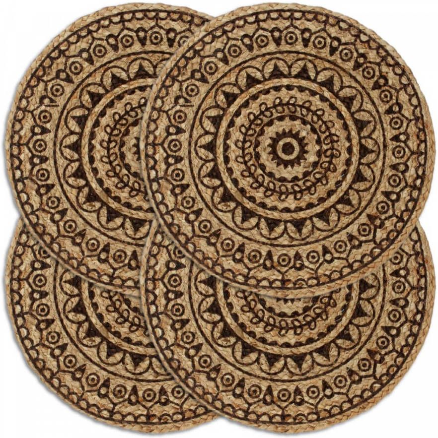 vidaXL Placemats 4 st rond 38 cm jute donkerbruin
