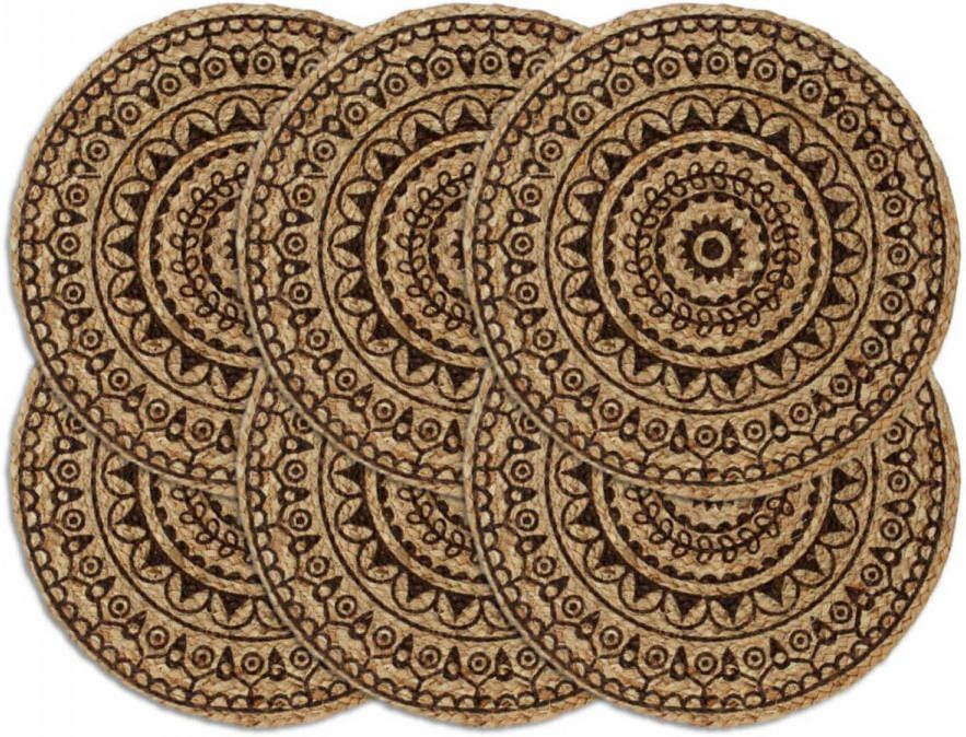 VidaXL Placemats 6 St Rond 38 Cm Jute Donkerbruin