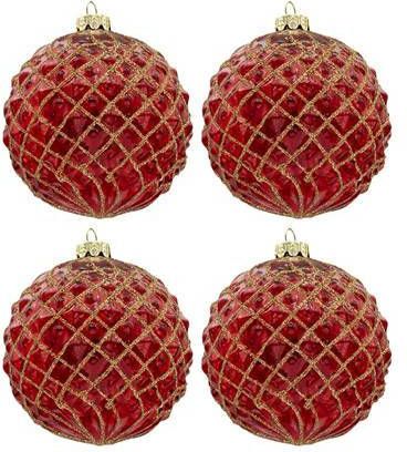 Clayre & Eef Kerstballen Set van 4 Ø 10 cm Rood Glas Rond