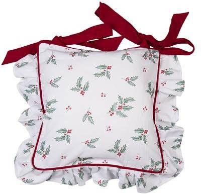 Clayre & Eef Kussenhoes Stoelkussen 40x40 cm Wit Rood Katoen Vierkant