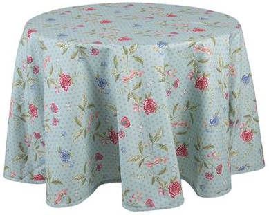 Clayre & Eef Rond Tafelkleed Ø 170 Cm Blauw Groen Katoen Rond Bloemen Tafellaken Tafellinnen Tafeltextiel Blauw