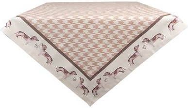 Clayre & Eef Tafelkleed 100x100 Cm Bruin Katoen Vierkant Teckel Tafellaken Tafellinnen Tafeltextiel Bruin Tafellaken