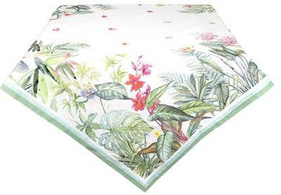 Clayre & Eef Tafelkleed 100x100 cm Wit Groen Katoen Vierkant Jungle