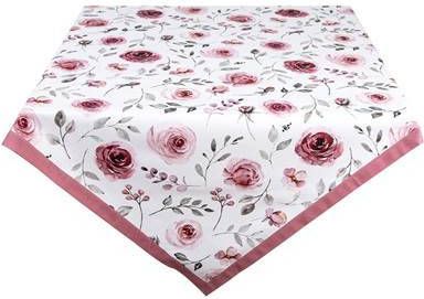 Clayre & Eef Tafelkleed 100x100 cm Wit Roze Katoen Vierkant Rozen