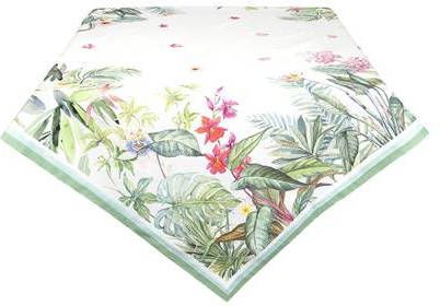 Clayre & Eef Tafelkleed 150x150 cm Wit Groen Katoen Vierkant Jungle online kopen