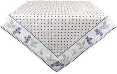 Clayre & Eef Vierkant Tafelkleed 100x100 Cm Beige Blauw Katoen Vierkant Bosbessen Tafellaken Tafellinnen Tafeltextiel