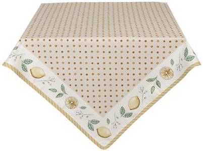 Clayre & Eef Vierkant Tafelkleed 100x100 Cm Beige Geel Katoen Vierkant Citroen Tafellaken Tafellinnen Tafeltextiel
