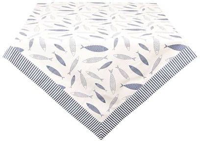 Clayre & Eef Vierkant Tafelkleed 100x100 cm Blauw Wit Katoen Vissen