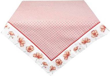 Clayre & Eef Vierkant Tafelkleed 100x100 cm Rood Wit Katoen Klaproos