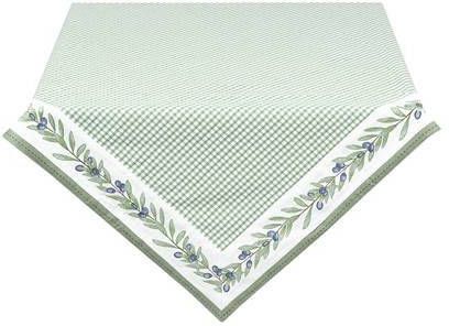 Clayre & Eef Vierkant Tafelkleed 100x100 cm Wit Groen Katoen Vierkant