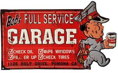 Clayre & Eef Wanddecoratie 50x30 cm Rood Grijs Ijzer Rechthoek Garage