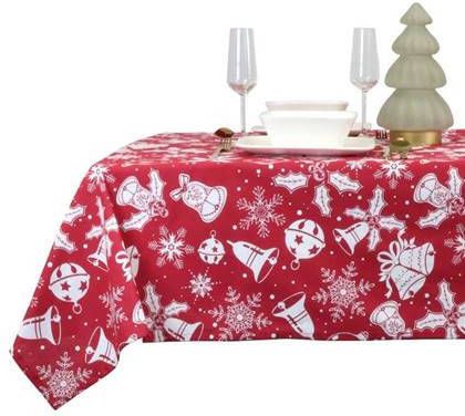 Unique Living Kerst Tafelkleed/tafellaken Rood Met Kerstprint 150 X 200 Cm Tafellakens