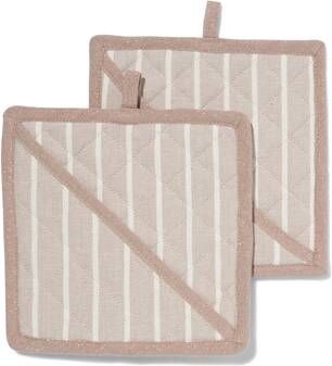 HEMA Pannenlappen 21x21 Katoen Taupe/wit 2 Stuks(taupe )
