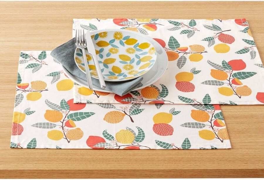 LA REDOUTE INTERIEURS Tafelset(set van 2 ), gecoat katoen, Citron