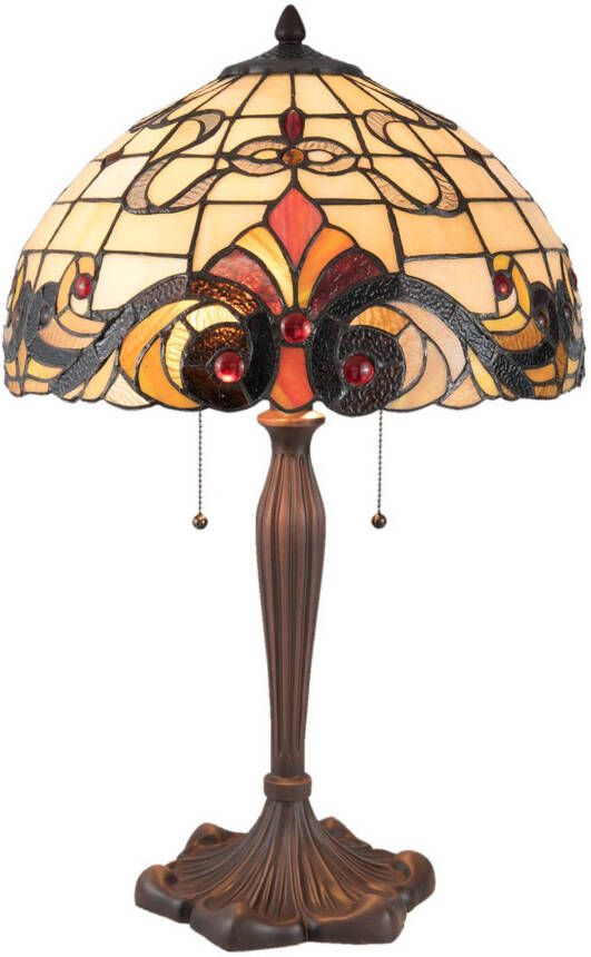 Clayre&Eef Tafellamp 5925 in Tiffany stijl, crè, me rood