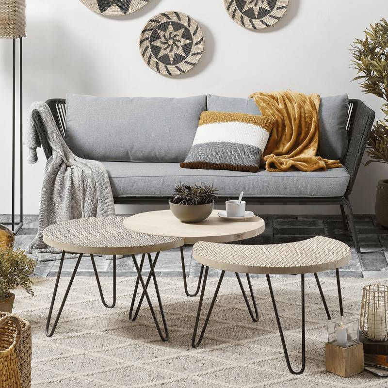 Kave Home Set van 3 Houp tafels 134 x 39, 5 cm