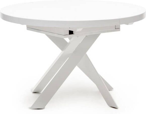 Kave Home Uitschuifbare Ronde Eettafel 'Vashti' Glas, 120 160 x 120cm, kleur Wit