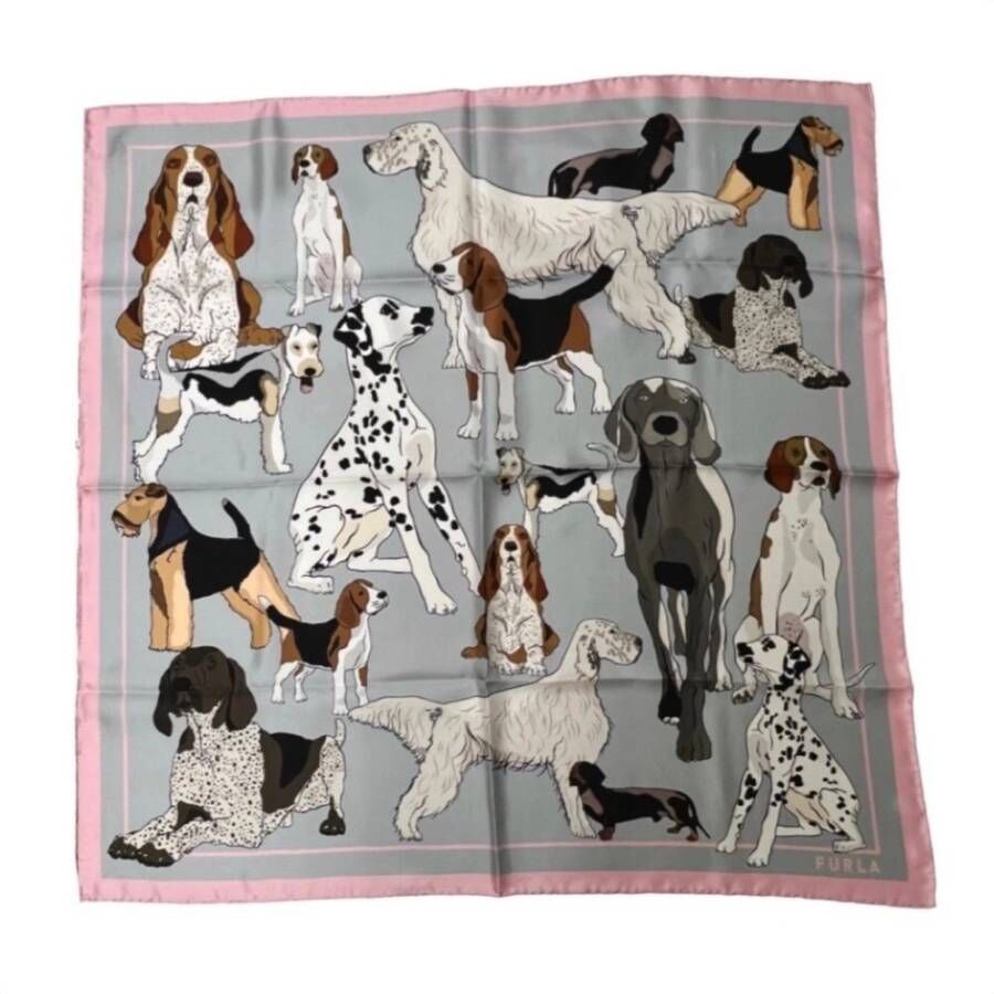 Furla Foulard Tortona Carrè cani 90x90 , Grijs, Unisex