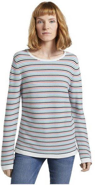 Tom Tailor gestreepte gebreide top wit/groen/blauw