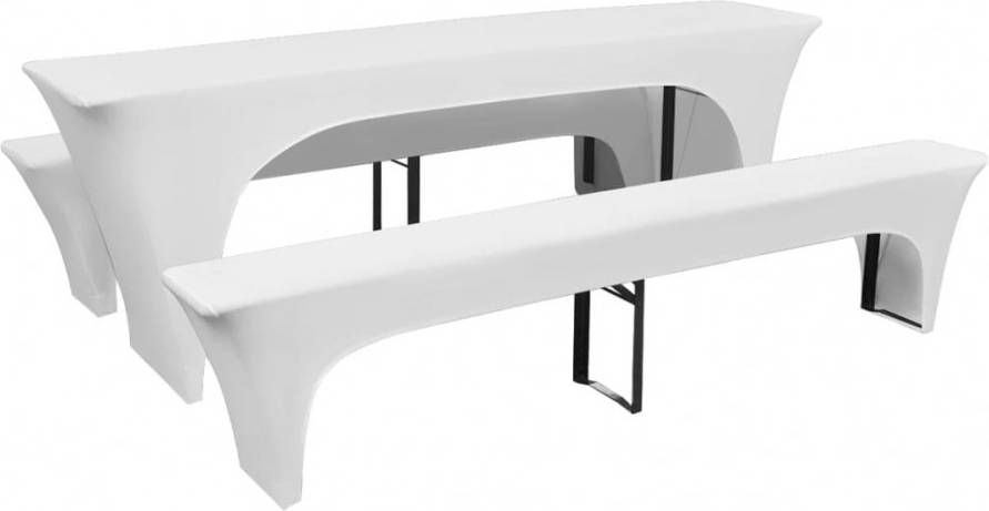 VIDAXL Hoes voor biertafel en banken 225x50x80 cm stretch wit 3 st