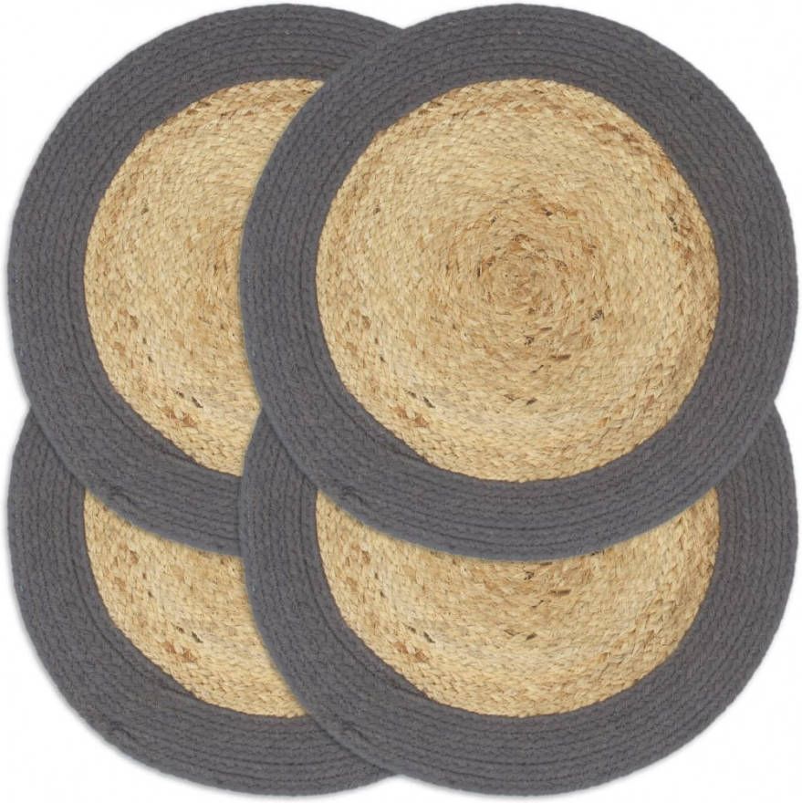 VIDAXL Placemats 4 st 38 cm jute en katoen natuurlijk en antraciet