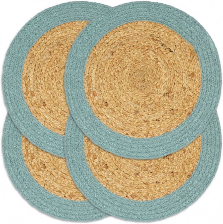 VIDAXL Placemats 4 st 38 cm jute en katoen natuurlijk en groen