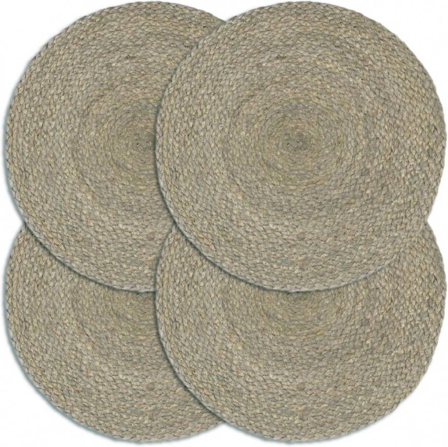 VIDAXL Placemats 4 st rond 38 cm jute effen grijs