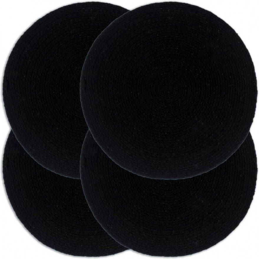 VIDAXL Placemats 4 st rond 38 cm katoen effen zwart