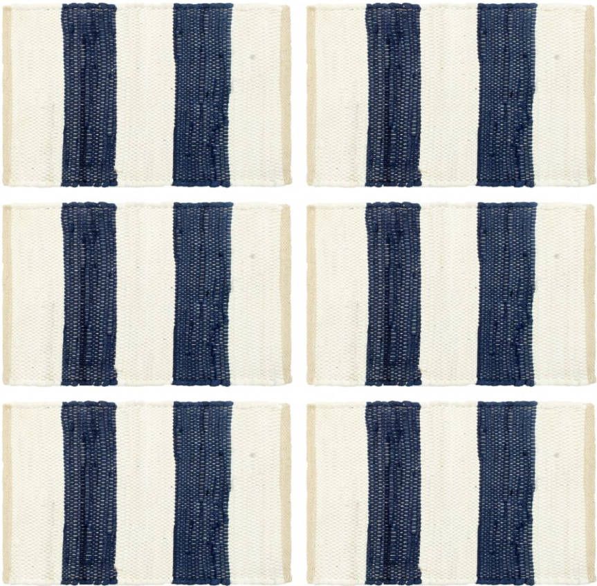 VIDAXL Placemats 6 st chindi gestreept 30x45 cm blauw en wit