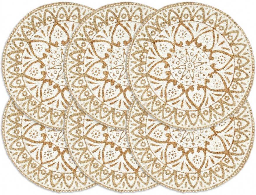 VIDAXL Placemats 6 st rond 38 cm jute wit