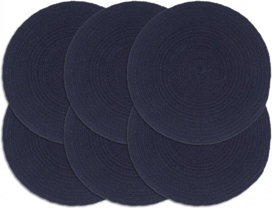 VIDAXL Placemats 6 st rond 38 cm katoen effen marineblauw