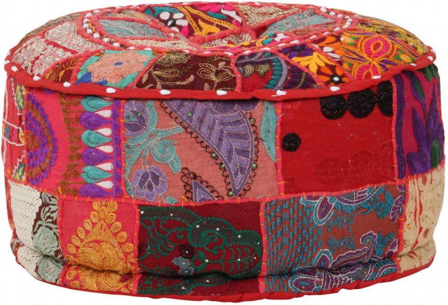 VIDAXL Poef patchwork rond handgemaakt 40x20 cm katoen rood