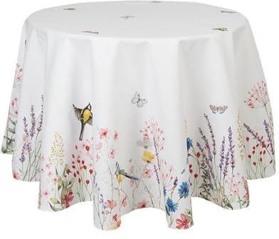 Clayre & Eef Tafelkleed Ø 170 cm Wit Groen Katoen Rond Bloemen