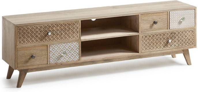 Kave Home Hoob massief mangohouten TV meubel met 6 laden, 160 x 51