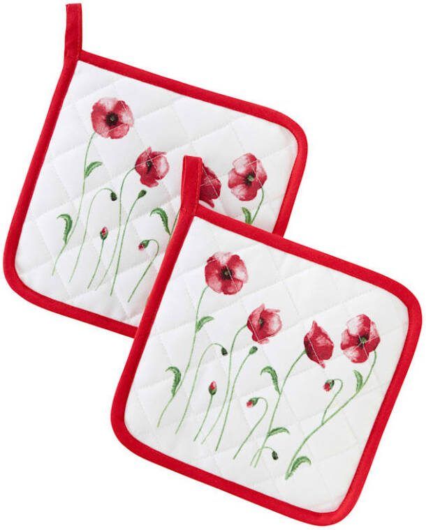 Kracht Set van 2 pannenlappen Klaprozen Rood