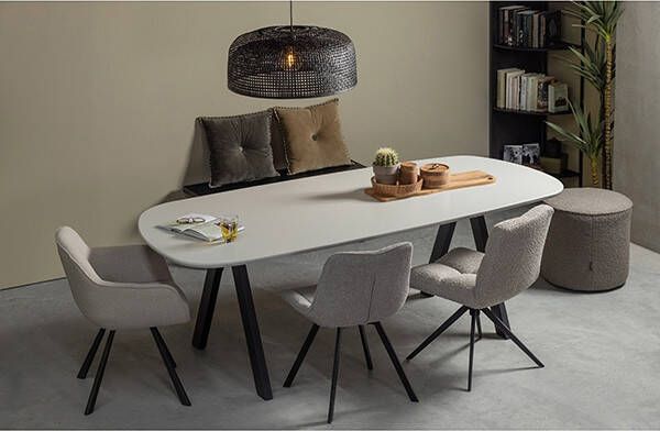 WOOOD Eettafel 'Tablo' Essenhout, met V poot, 220 x 100cm, kleur Mist